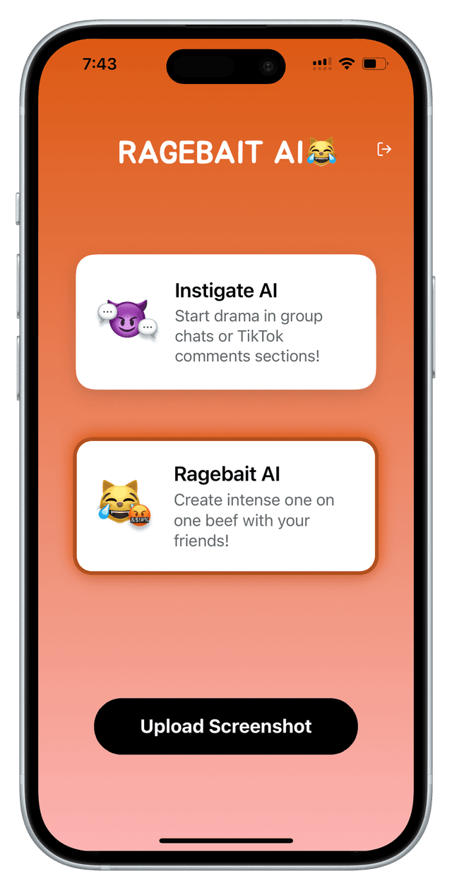 Ragebait AI App Interface